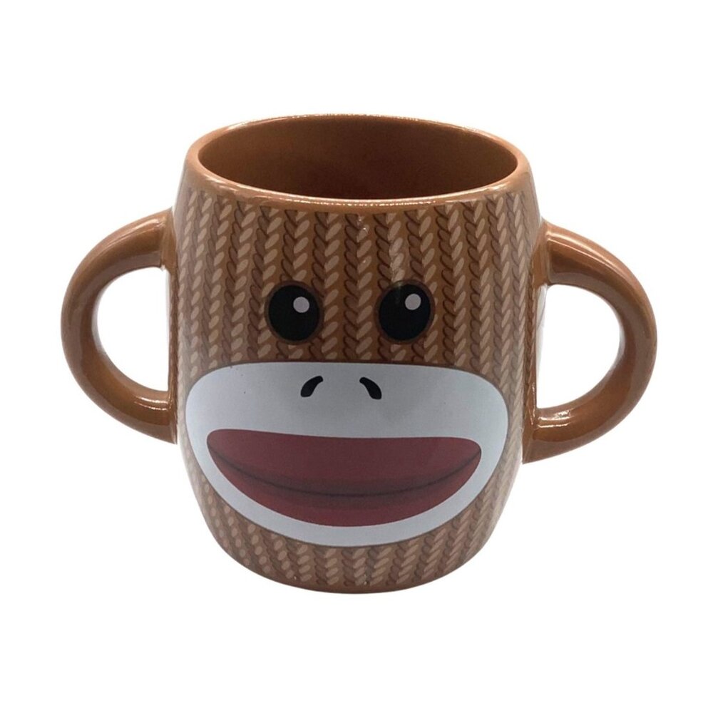 Sock Monkey Ceramic Mug Coffee Cup‎ Dual 2 Handles By Galerie